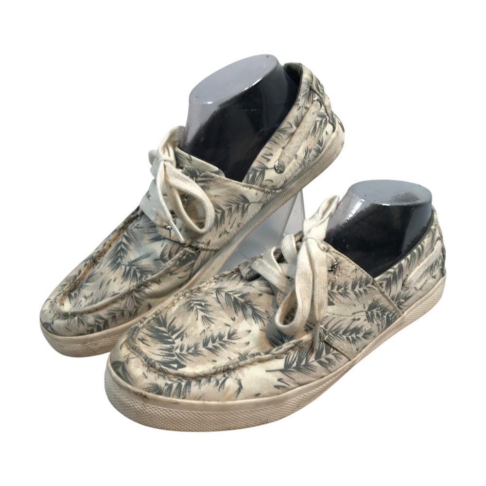 Tretorn Motto Palm Leaf Print Boat Shoes Mens 10 Cream Grey Textile MTMOTTO4